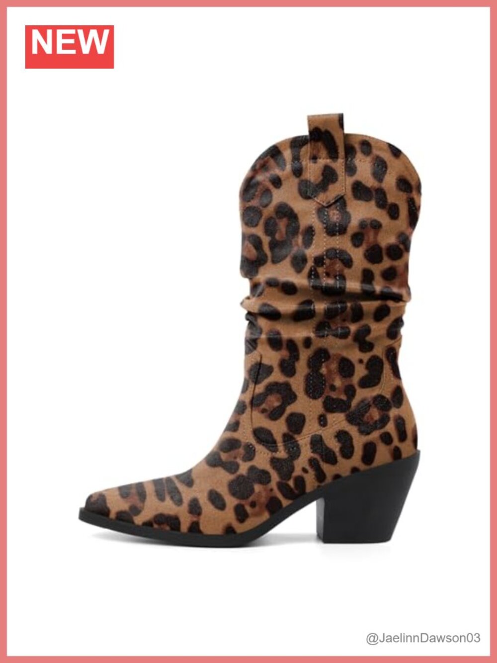 Slouchy Western Cowboy Boots Faux Suede Leather Mid Calf Chunky Heel Pointed Toe